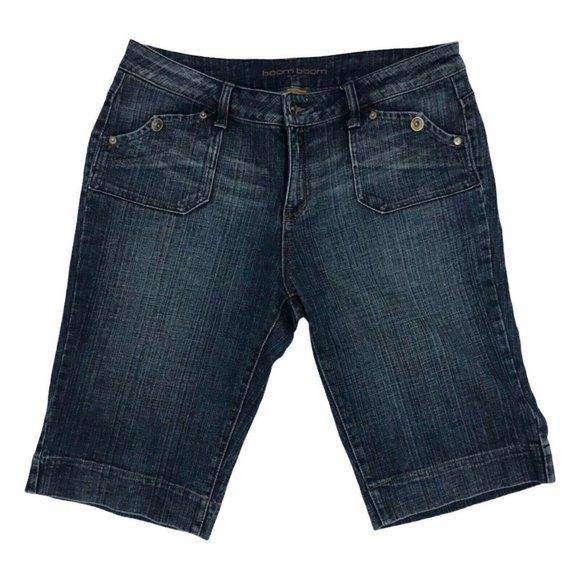 Boom Boom Dark Wash Thick Denim Bermuda Shorts 15 - Picture 1 of 5